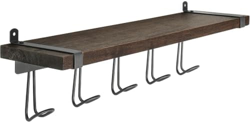Spectrum Vintage Living Entryway Shelf with Hooks Wall Mounted Five Hook Coat Rack for Entryway Storage & Mudroom, Rustic Industrial Wood Shelf with Hooks for Coats Jackets & More, Industrial Gray image 5