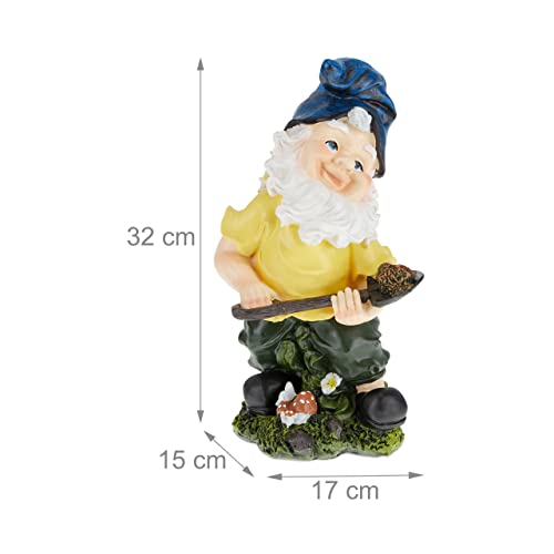 Relaxdays Gartenzwerg mit Schaufel, wetterfest, frostsicher, HBT: 32 x 17 x 15 cm, Gartenfigur Wichtel, Kunststein, bunt – Bild 4