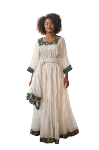 Do Ethiopians Embrace Halloween Traditions? Check Here! 3 Ethiopian Traditional Dress for Women, White Habesha Kemis with Green Embroidery, Long Maxi Gown with Shawl