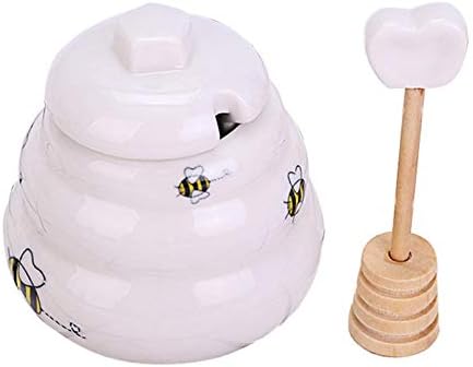 Xzbling Ceramic Honey Pot, Mini Ceramic Honey Jar With Lid And Dipper, Porcelain Honey Container, Giftable Beehive Honey Pot For Storage
