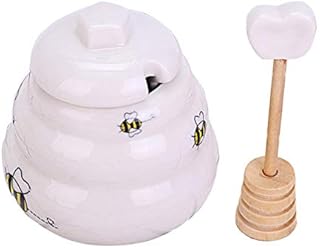 Xzbling Ceramic Honey Pot, Mini Ceramic Honey Jar With Lid And Dipper, Porcelain Honey Container, Giftable Beehive Honey Pot For Storage