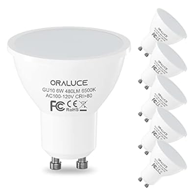 ORALUCE GU10 LED Bulbs, 6 Watt Equivalent to 50W Halogen Light Bulb,Non-dimmable,6500K Cool White, 120 V, 480 Lm,120° Flood Beam Angle, MR16 Shape for Recessed, Track Lighting, Pack of 6