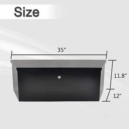 FGJQEFG 35 Inch Black Steel Utility Trailer Tongue Tool Box Wide Utility Trailer Tongue Tool Box RV Storage OrganizerTrailer Storage Tool Box With Lock & Keys (35"X12"X11.8")