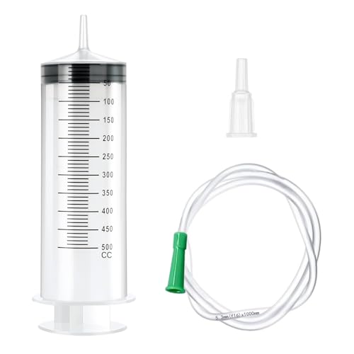 Jeringuilla Grande 500ml Jeringa de Plastico con Tubo Jeringas para Líquido de Medición Irrigación Jeringuillas de Succión de Aceite para Laboratorio Industrial Jardín y Alimentación de Mascotas