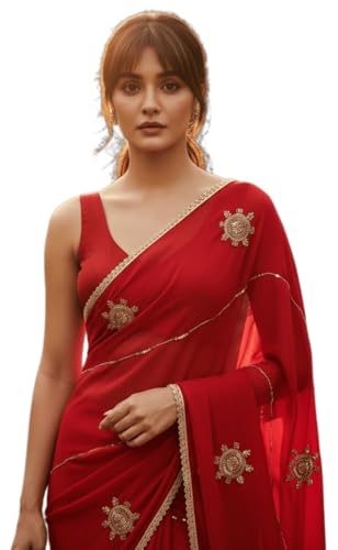 Image of Glory Sarees Women's Georgette Silk Heavy Beads & Sequin Embroidery Work Saree With Blouse Piece (Beads Work103 Parent)