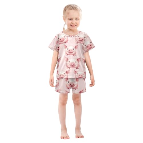 Pajama Short Sets Pig Pink Pattern Print Soft Cotton Summer Sleepwear 2 Piece PJS Size 5-14T4