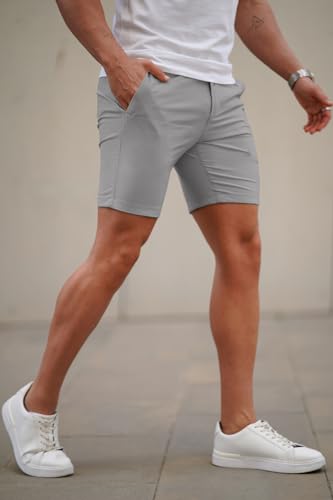 Image of GINGTTO Mens Slim Fit Shorts Plaid Chino Short Tapered Leg Skinny Stretch