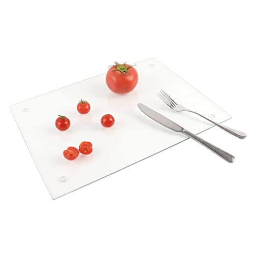 GURUN Schneidebrett aus gehärtetem Glas für die Küche, spülmaschinenfest, kleines Schneidebrett mit Gummifüßen, leichte Arbeitsplatte, kratzfest, hitzebeständig, bruchfest, rutschfest, 40 x 29,5 cm Cover