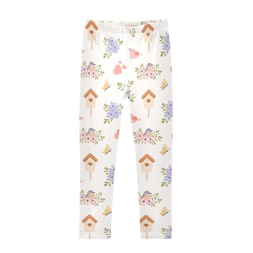 Bird Flower Mailbox Girls Leggings,Workout Leggings for Girls Toddler Athletic Leggings Size for 3-10T