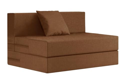 Image of Rosebell 1 Seater Sofa Cum Bed - Brown | 3x6 Feet | Jute Fabric with Removable Washable Cover & Cushion | Space-Saving Furniture for Home & Office