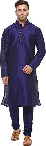 Kurta pyjama bleu marine ensemble ethnique masculin de qualité supérieure