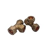 PlumbEZ WRAS Approved 15mm Brass Compression Tee Fittings – Pack of 2 Heavy-Duty Tee Pipe Connectors for Copper, Plastic & Chrome Pipe – Heat-Free Installation, Leak-Proof BSP Compression Joint