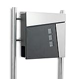 BITUXX Freistehender Design Standbriefkasten 18441 Briefkastenanlage Briefkasten mit Zeitungsfach Anthrazit Graphit Optik und Edelstahl Einwurf