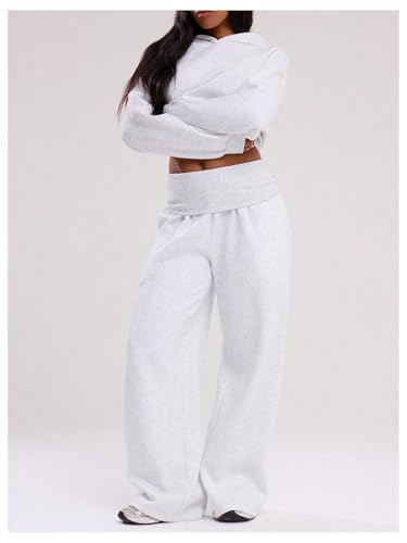 Image of MakeMeChic Women's Wide Leg Sweatpants Low Waist Fold Over Baggy Workout Yoga Pants