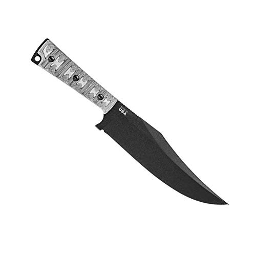 Tops Knives Prather War Bowie Full Tang Fixed Blade- Black Traction Coating Blade Finish- Black Ballistic Nylon Sheath