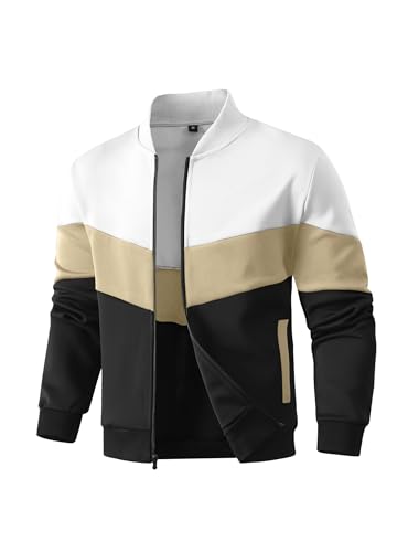 Image of Men's Lightweight Varsity Jacket Casual Bomber Jacket Stylish Color Block Coat