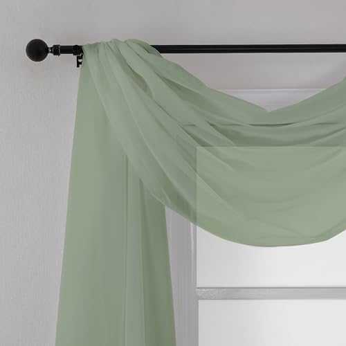 Image of Chyhomenyc Extra Long Sage Green Sheer Curtains 144 inch 2 Panels, Translucent Backdrop Window Scarf Drapes for Canopy Bed /Wedding /Living Room /Anniversary, 12FT Length, Each 59Wx144L in, 2PCS