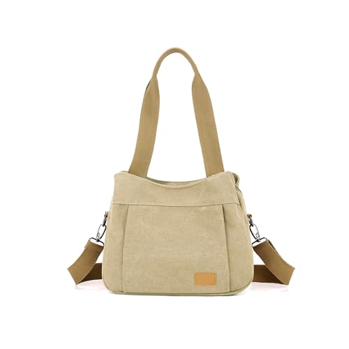 Borse Messenger da Donna Borsa a Mano in Tela Grande Capacità a Spalla Multifunzione a Tracolla Casuale Tote per Viaggi Shopping Lavoro Cachi