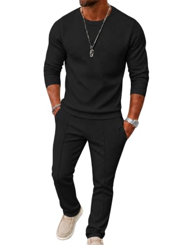 UOUA Ensemble survêtement 2 pièces manches longues pour homme, Noir 3XL