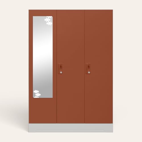 Image of Interio by Godrej Slimline 3-Door Steel Almirah with Star Mirror (Baked Clay), 1-Year Warranty, 1 Locker