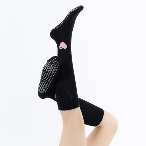 Image of Verdancy Yoga Pilates Socks with Grips for Women Ribbed Knee Highs Non Slip Cushioned Over the Calf Socks for Barre Ballet