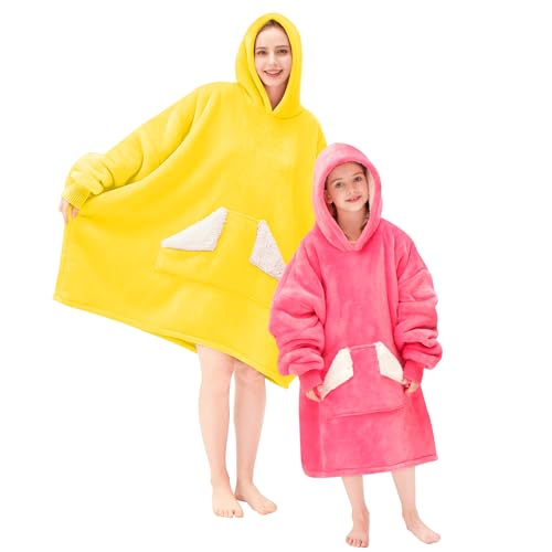 Touchat Wearable Blanket Hoodie, Oversized Sherpa Fleece Sweatshirt Blanket with Giant Hood Pocket and Sleeves for Adult, Warm & Cozy Blanket Gifts for Women (Butter Yellow)