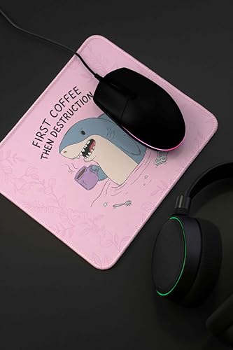 Image of Mouse Pad for Laptop & Desktop | 9x7 Inch Anti-Fray Stitched Edges | Non-Slip Rubber Base | Desk Setup Accessory for Students, Gamers & Professionals (Coffee Shark)