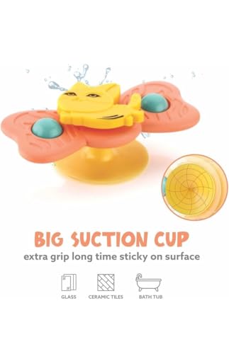 Image of Niku Bath Toys Suction Cup Spinner Toy for Baby Boys Girls | Set of 3 | Waterproof Suction Cup Spinning Top | ABS Plastic | Non Toxic BPA Free | Rotating Learning Toy
