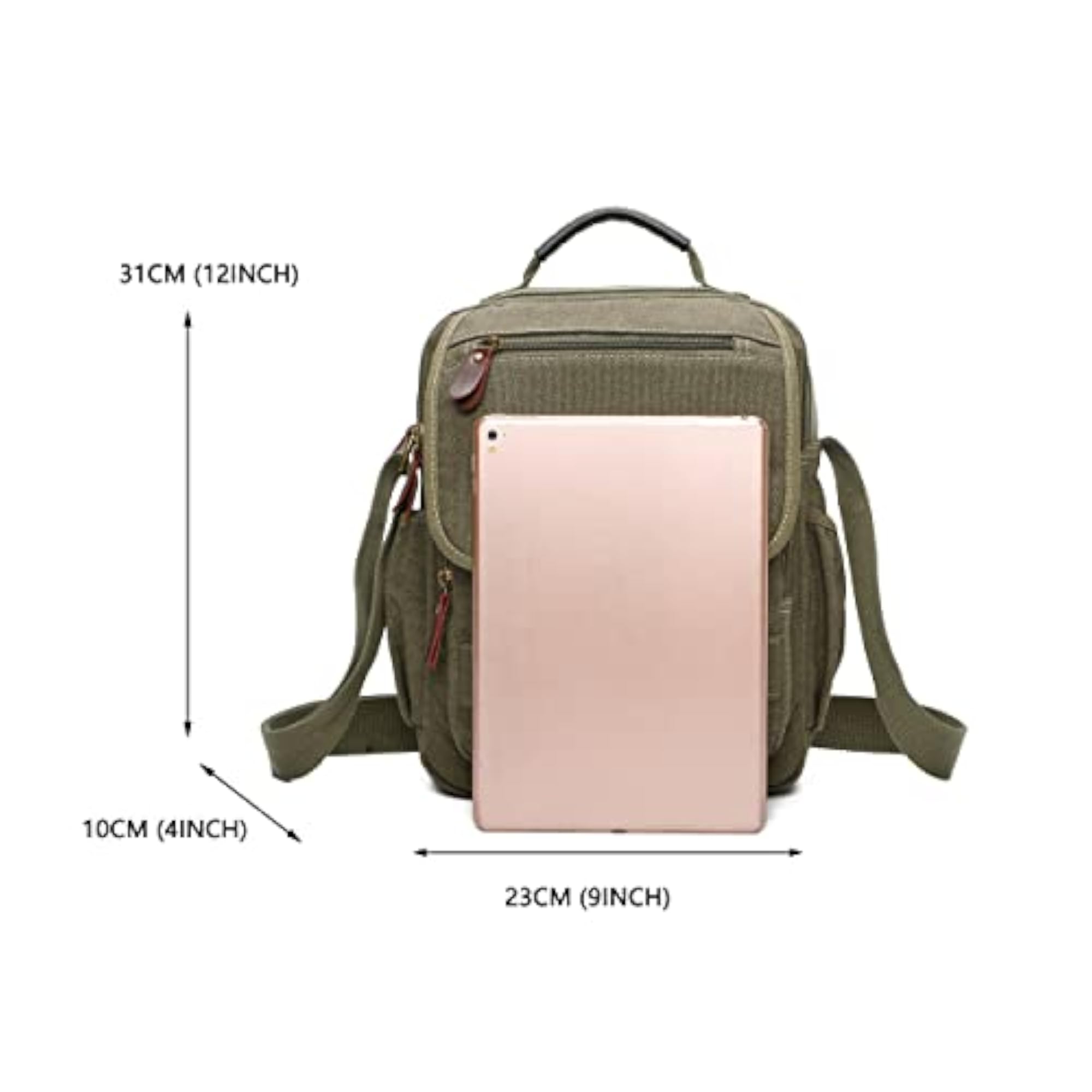 Small Canvas Messenger Bag with Water Bottle Pocket