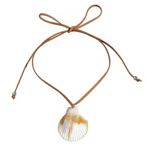 Pure White Conch Pendant Necklace Simple Dainty Gold Plated Ocean Charm Choker Natural Seashell Chain Trendy Boho Beach Jewelry for Women Summer Vacation Decorations