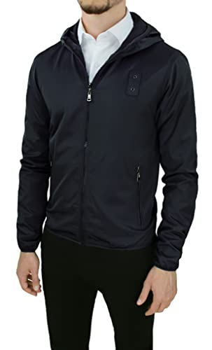 Chiusura: Cerniera Giubbotto Giacca Uomo Casual Primavera Estate Giubbino Moto Slim Fit (L, A3 Nero Con Cappuccio)