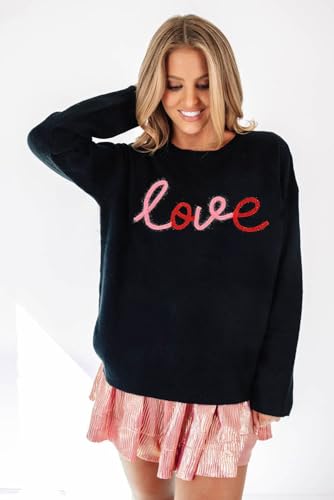 Image of LEMAFER Women 2026 Merry Christmas Round Neck Sequin Letters Sweater Casual Solid Slogan Long Sleeve Pullover Sweatshirt Tops