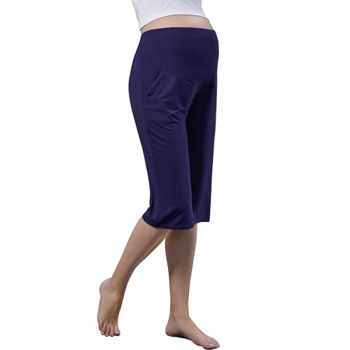 COLOMI Maternity Shorts for Women Maternity Capris Yoga Pregnancy Pants Soft Joggers Lounge Trousers Women Pajama Bottoms (XXL, Navy Blue
