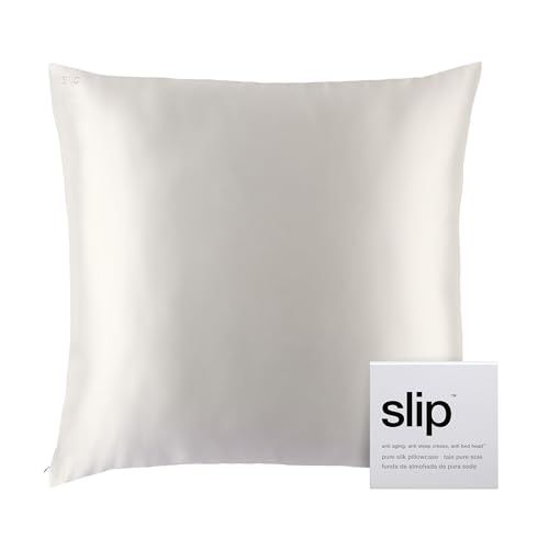 Slip Silk Reißverschluss Euro Pillowcase – 100 % reine Maulbeerseide, weiße Farbe, ultraweich & atmungsaktiv, Anti-Aging, Haar & Hautpflege, luxuriöses Satin-Finish, 65 x 65 cm, maschinenwaschbar