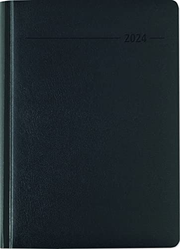 Buchkalender Balacron schwarz 2024 - Büro-Kalender A5 - Cheftimer - 1 Tag 1 Seite - 416 Seiten - Balacron-Einband - Alpha Edition