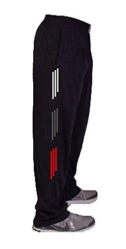Black Relaxed fit Style 500/cotton/poly Blend Pants/White, Grey and Red Stripe
