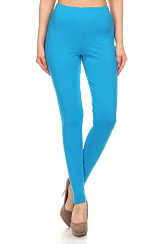 Ncl32-Turquoise-M Cotton Spandex Solid Leggings, Medium #TOP1