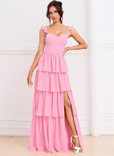 Tiered Chiffon Bridesmaid Dresses for Women 2025 Ruffles Long Formal Evening Dress with Slit2