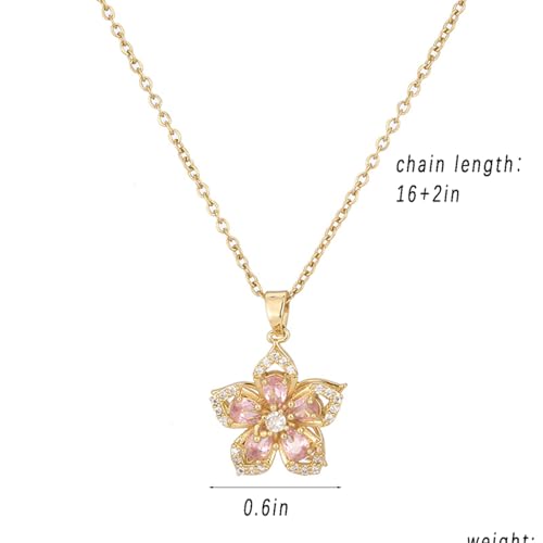 Flower Necklace for Women Gold Dainty Fidget Necklace Rotatable Crystal Silver Blossom Pendant Necklaces Adjustable Spinning Fidget Necklaces Redbud Flower Choker Funny Summer Jewelry3