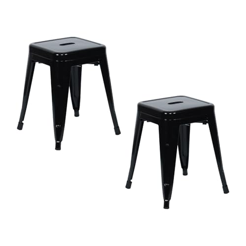 THINIA HOME Pack 2 Taburetes Bajos Industriales Apilables de Acero 38x38x46cm