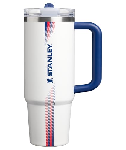 Image of STANLEY Quencher ProTour Flip Straw Tumbler with Leakproof Lid, 30 oz | Built-in Straw and Handle | Cup Holder Compatible for Travel | insulated Stainless Steel Cup | BPA-Free | Team White Dark Blue