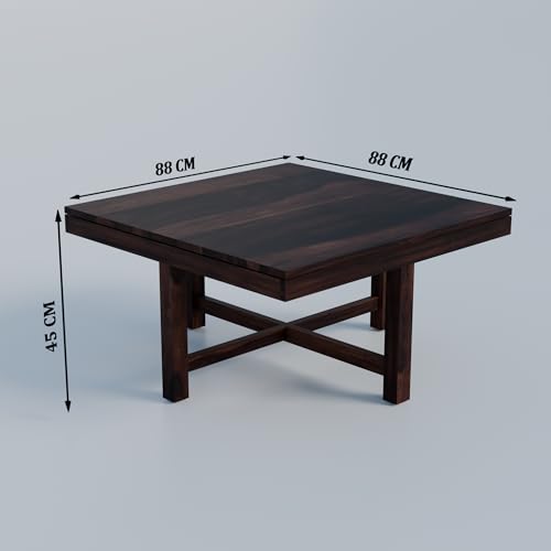Image of Solid Sheesham Wooden Coffee Table with 4 Stool | Square Centre Table with Stool | Solid Sheesham Wood, Expresso Finish