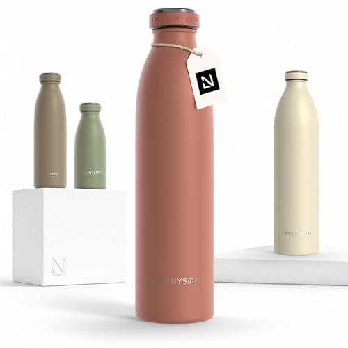 Image of LARS NYSOM Stainless Steel Insulated Water Bottle 12oz 17oz 25oz 34oz 51oz | Insulated Thermo Flask for Hot and Cold Beverages | Leakproof Drinking Bottle (Brick Red, 25.4oz)