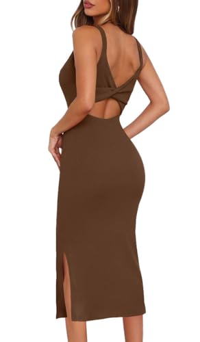oten Robe midi party sans manches dos ouvert brun L