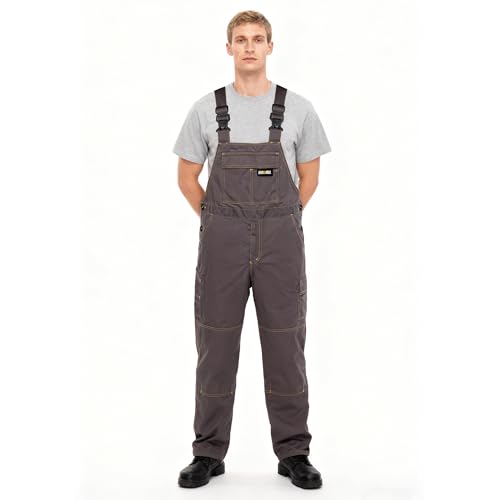 DOWELL-SOU Men's Bib Overalls Sturdy Canvas Work Overalls with Knee Pad Pockets-M Black
