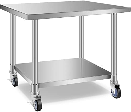 NSF Stainless Steel Prep & Work Table Workstation 36" x 24" Silver Stainless Steel Table Heavy Duty Prep Worktable Metal Work Table with Wheel Undershelf
