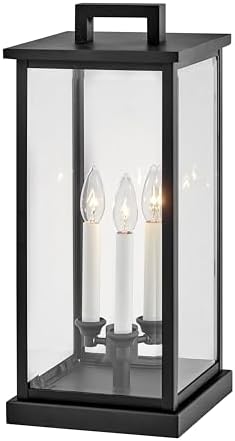 Hinkley Weymouth Three Light 12V 3.50W LED Low Voltage Outdoor Large Pier Mount Lantern, Black