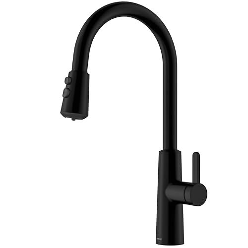 Karran Elmsworth Commercial Style Pull-Down Kitchen Faucet with Dual Interchangeable Spray Heads 5-Function Revolve MAX & 3-Function Revolve Mini Aerator High-Arc Spout (Matte Black)