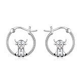 VONALA Highland Cow Earrings Sterling Silver Scottish Highland Cow Huggie Hoop Earrings Cute Animal