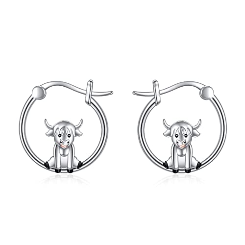 Vonala Highland Cow Earrings Sterling Silver Scottish Highland Cow Huggie Hoop Earrings Cute Animal Dangle Hoop Earrings Cow Jewelry Gifts For Women Girls Cow Lover #TOP19